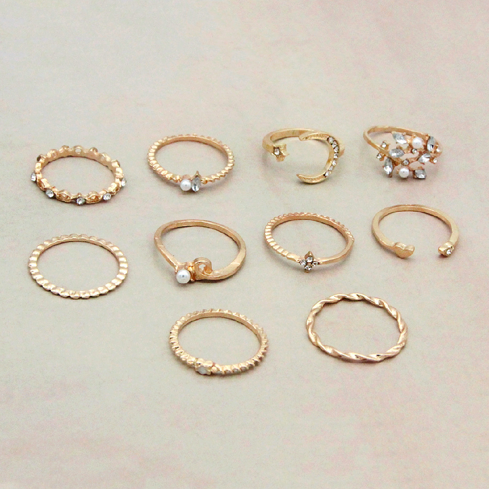 Moon and Star 10 Piece Fashion Ring Set