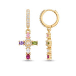 Load image into Gallery viewer, Dainty Colorful Gem Set Cross Earrings
