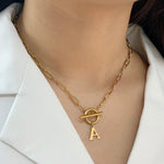 Load image into Gallery viewer, Paperclip Letter Initial Circle Lock Clasp Necklace
