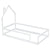 White Twin Size Wood Toddler Floor Bed with House-Shaped Headboard & Guardrails