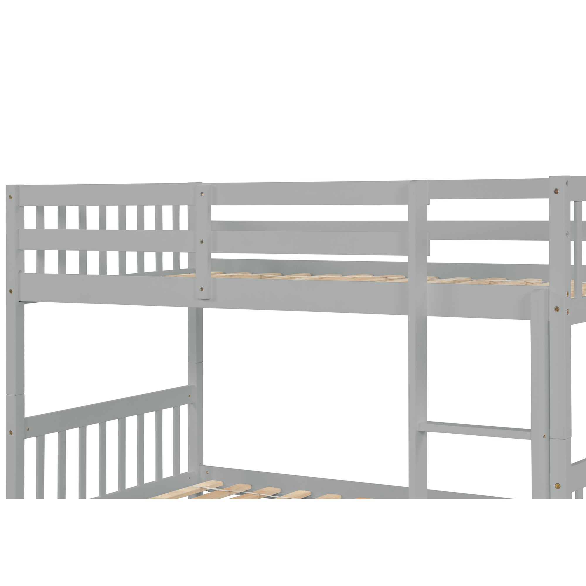 Gray Twin Over Twin Rubber Wood Bunk Bed with Trundle – Convertible Design