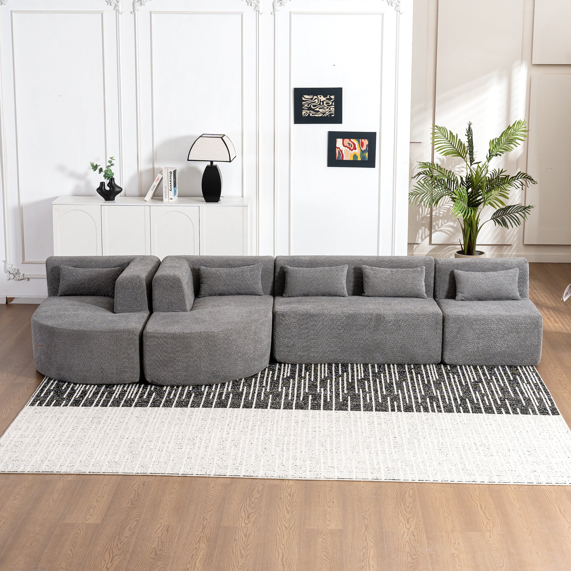 Copenhagen Modular Bouclé L-Shape Sofa in Light Gray