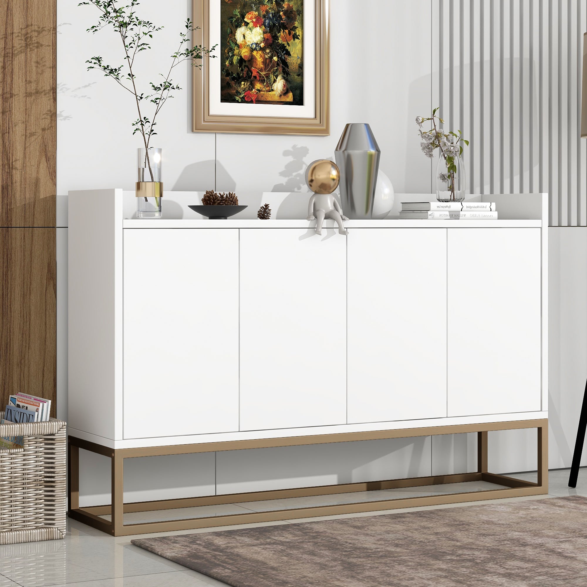 Modern Sideboard Elegant Buffet Cabinet with Large Storage Space for Dining Room Entryway In White