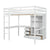 White Full Size Loft Bed with Desk, Storage Shelves, Drawers, and Built-in Ladder