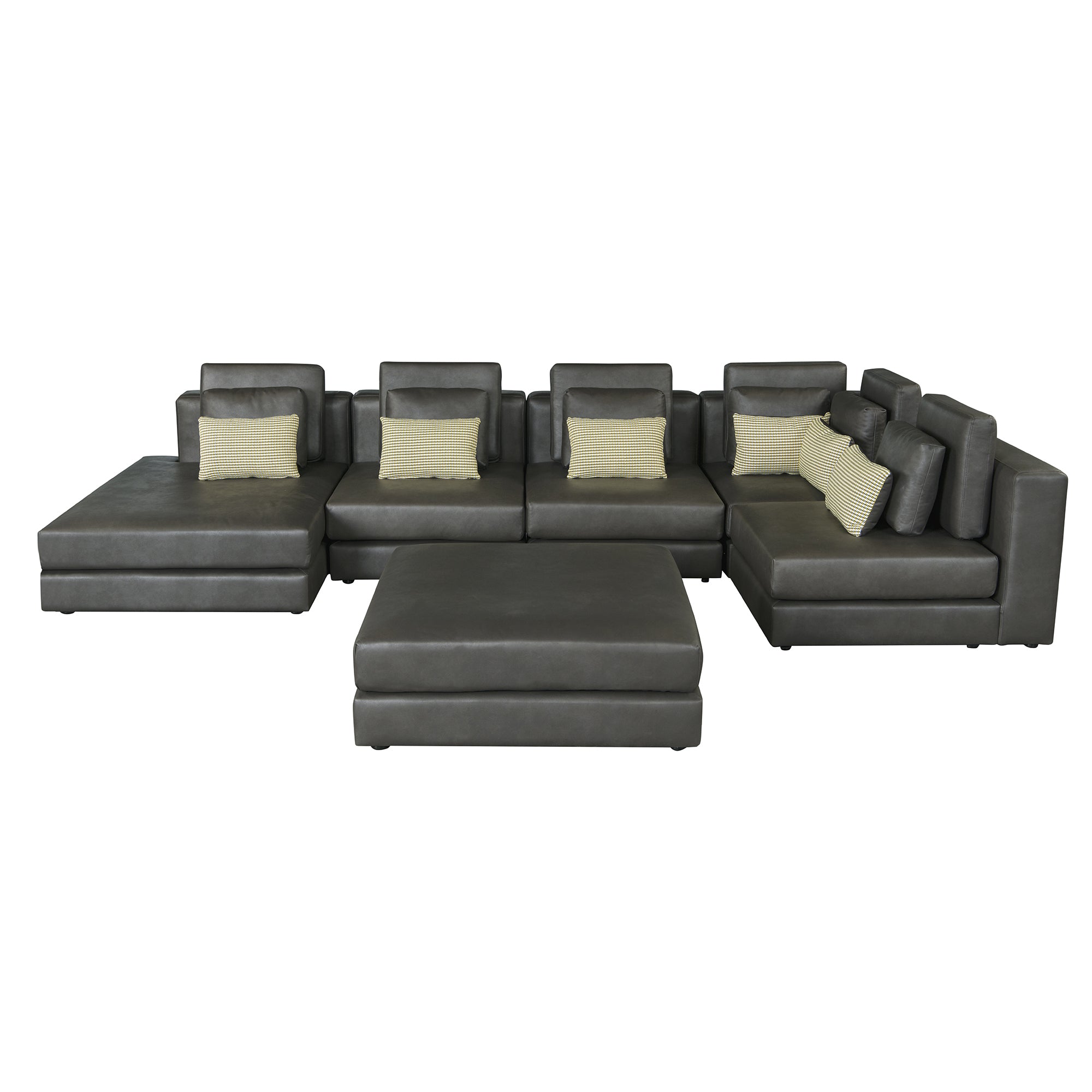 Casablanca Modular Sectional Sofa with Movable Ottoman in Black Palomino