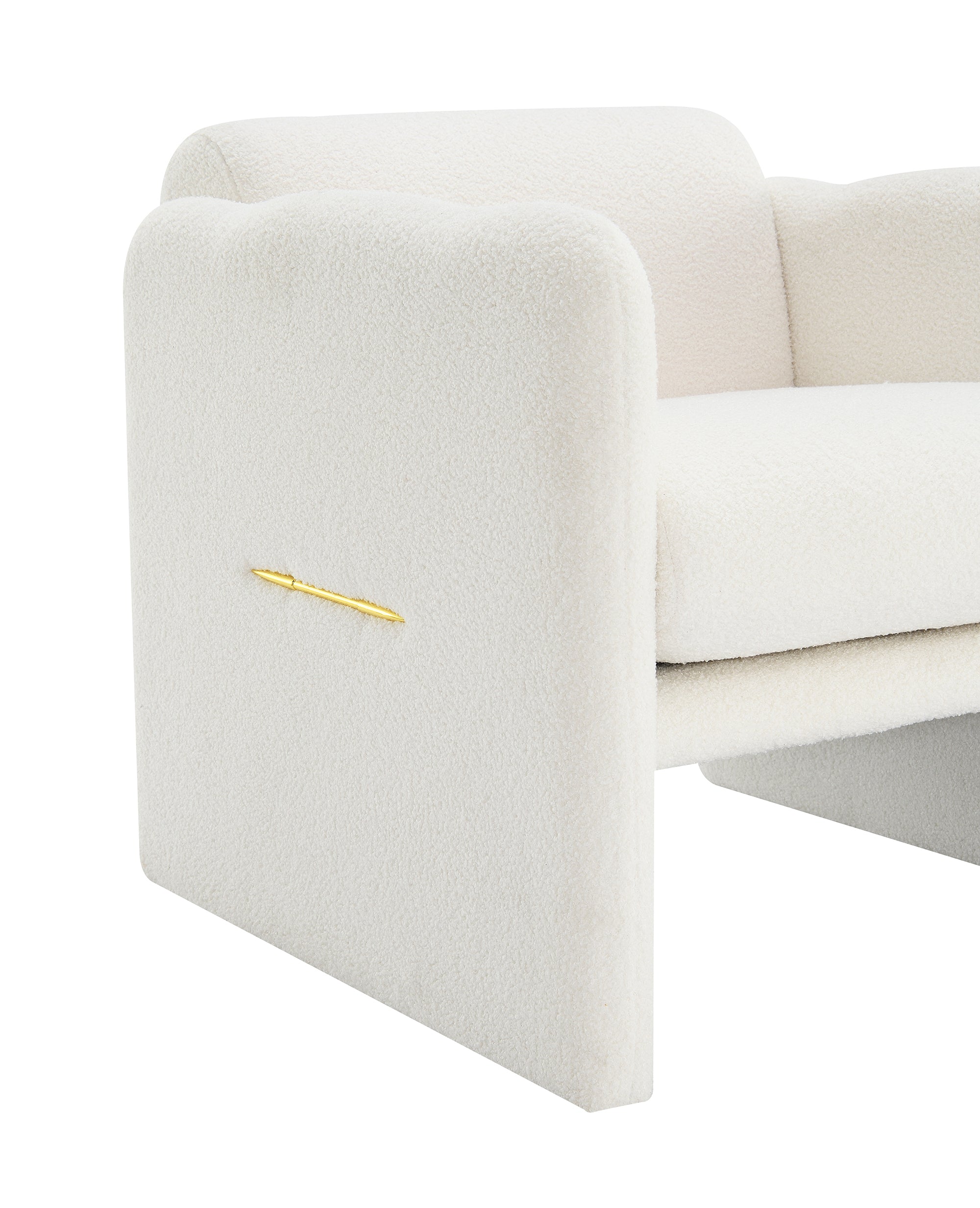 Accent Chair - White Teddy Fabric, Waved Arms, Ideal for Living Room & Bedroom