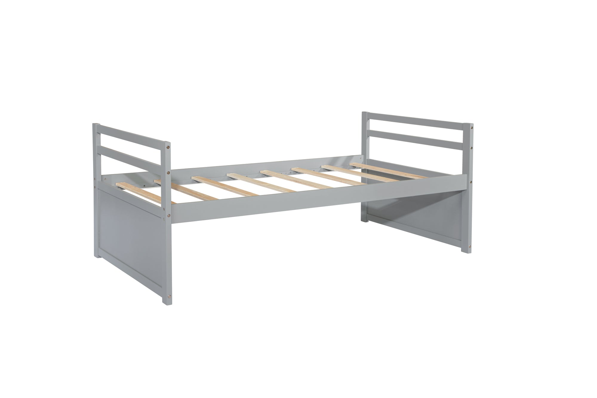 Gray Twin Size Bed with Headboard, Footboard, Trundle, and Three Storage Drawers