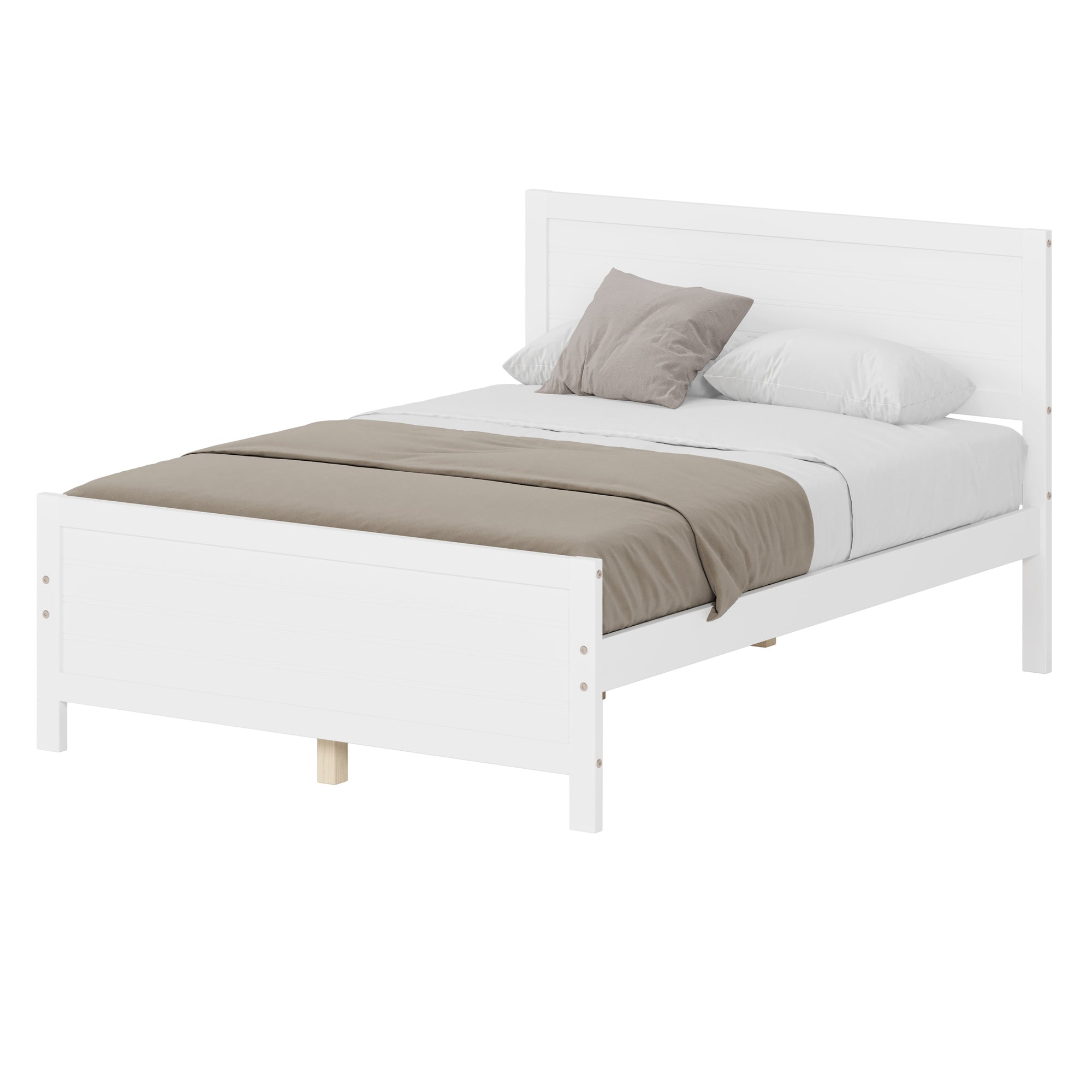 Full-Size Solid Wood Platform Bed Frame in White