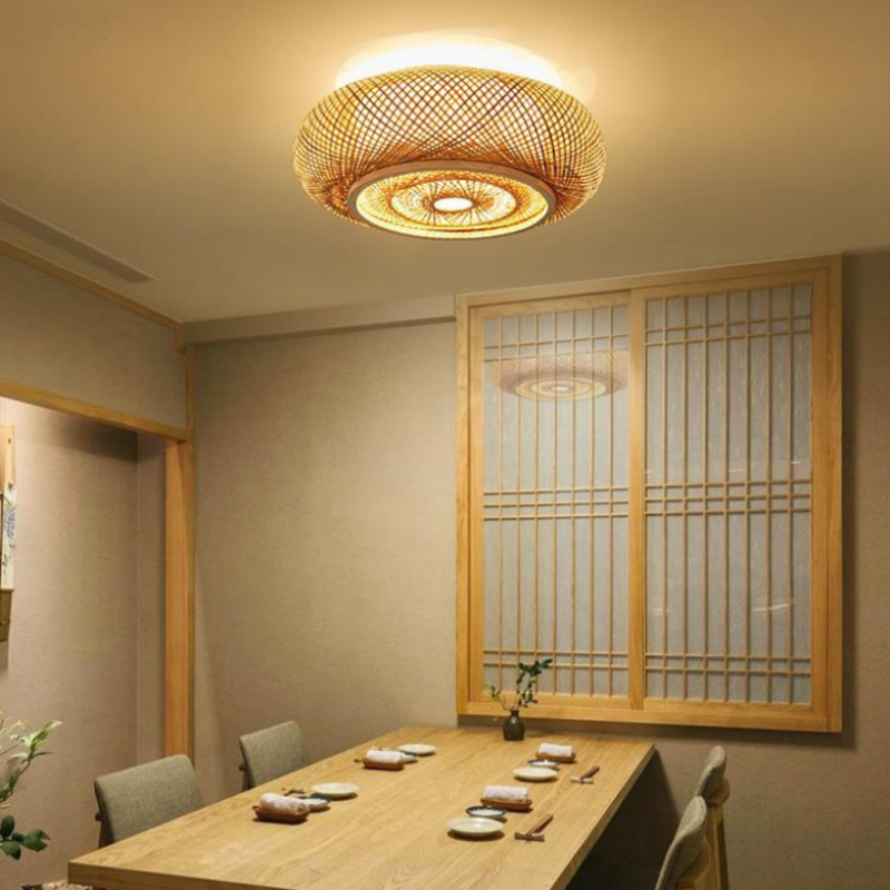 Woven Rattan LED Flush Mount Ceiling Light