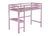 Pink Twin High Loft Bed with Built-in Desk, Rubber Wood Frame, and Safety Guardrail