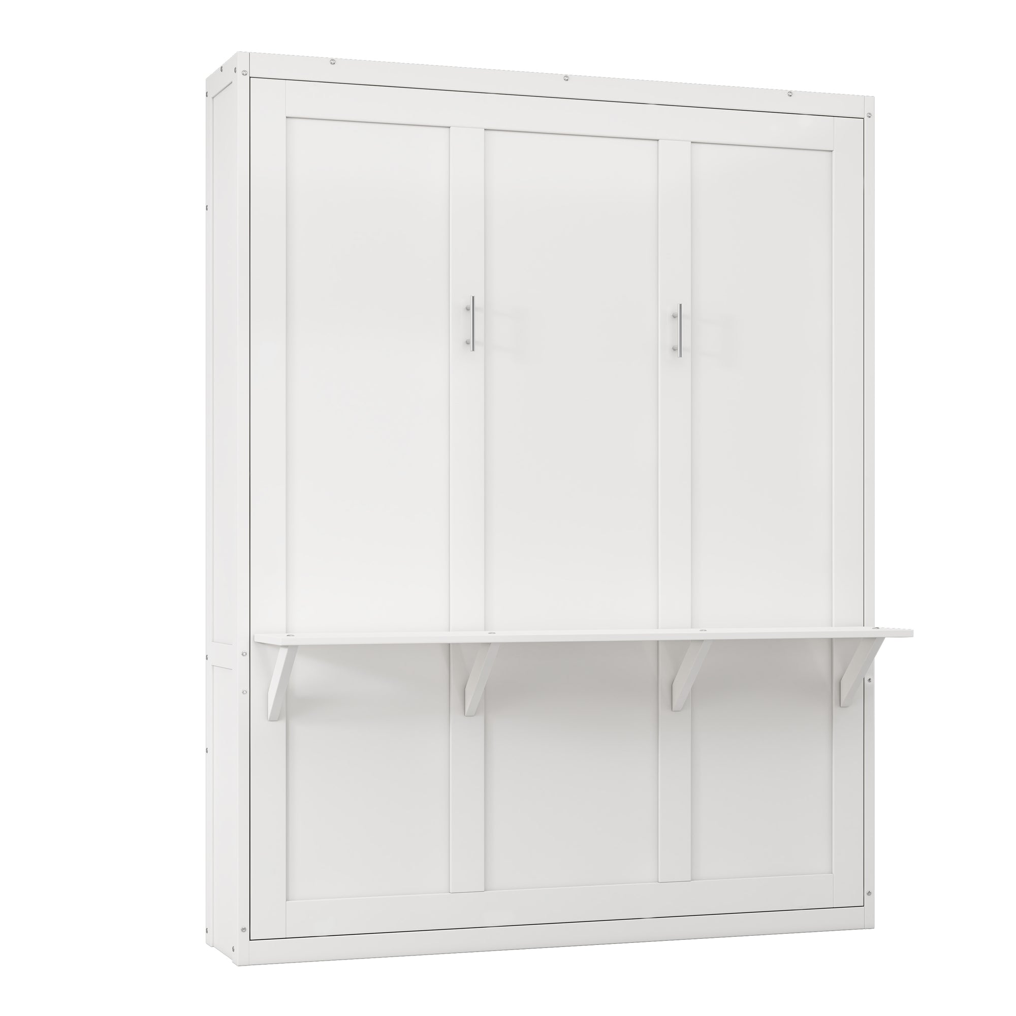 White Queen Size Murphy Bed with Cabinet, Desk, and Side Cabinet