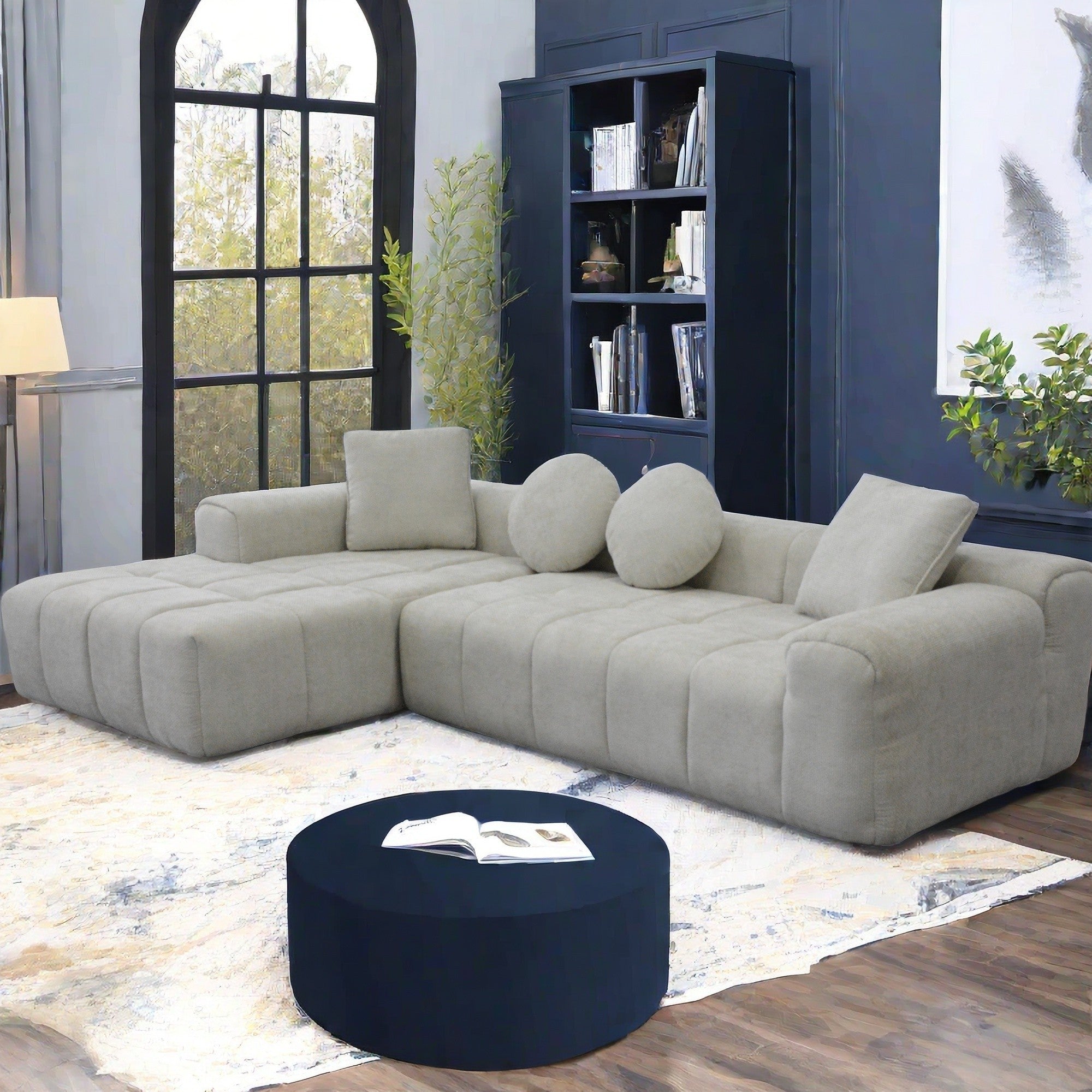 Modern L-Style Compressed Sofa Chaise Lounge with High Resilience Foam for Supreme Comfort and Space-Saving Design In Light Gray