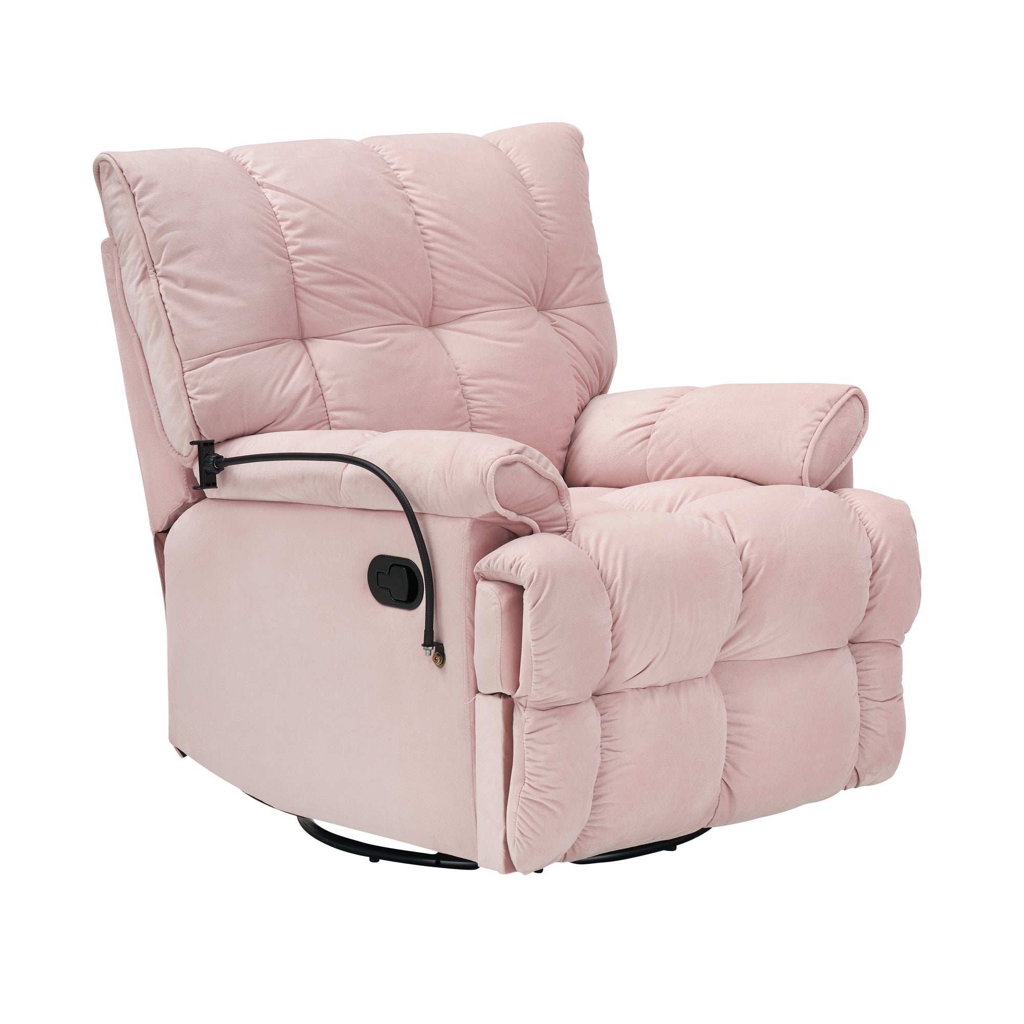 Pink Velvet Convertible Recliner Sofa Chair With Phone Holder