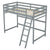 Gray Twin Size High Loft Bed with Inclined Ladder and Guardrails