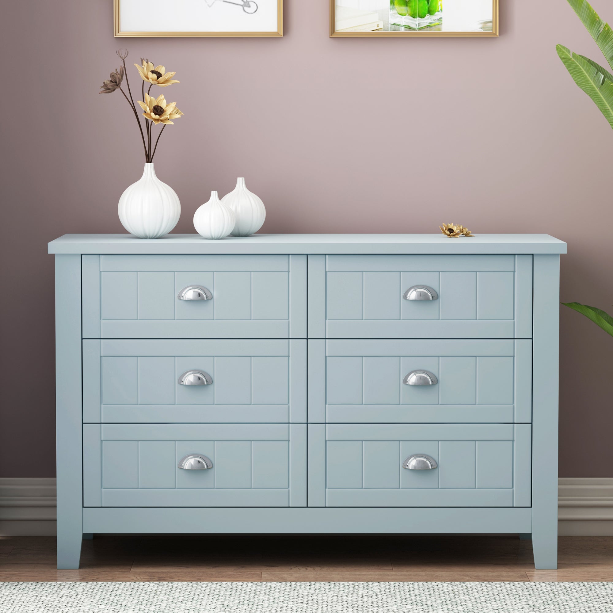 Solid Wood Drawer Dresser Bar Cabinet Buffet Sideboard In Grayish Blue