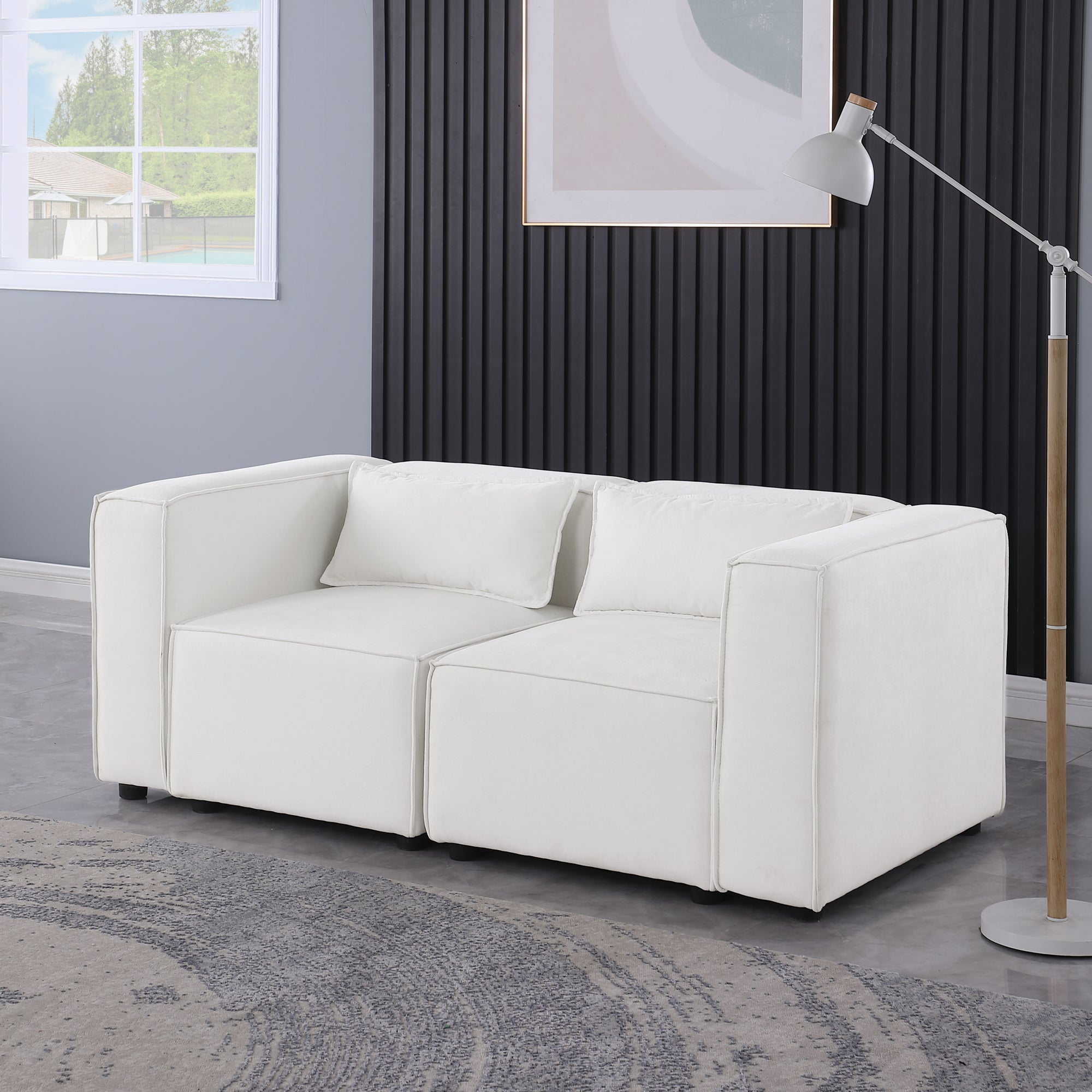 2-Seater Modular Chenille Sofa In Beige Flexible Configuration