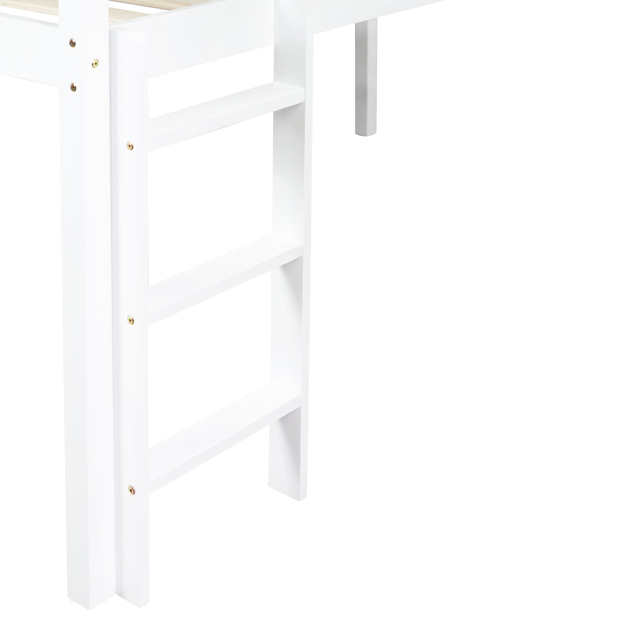 White Twin Low Loft Bed with Slide, Ladder, and Guardrails