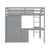 Gray Full Size High Loft Bed with Desk, Storage Shelves, and Drawers