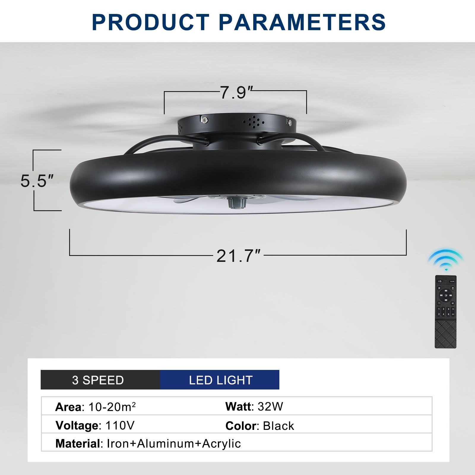 Sleek Ceiling Fan with Lights Dimmable LED