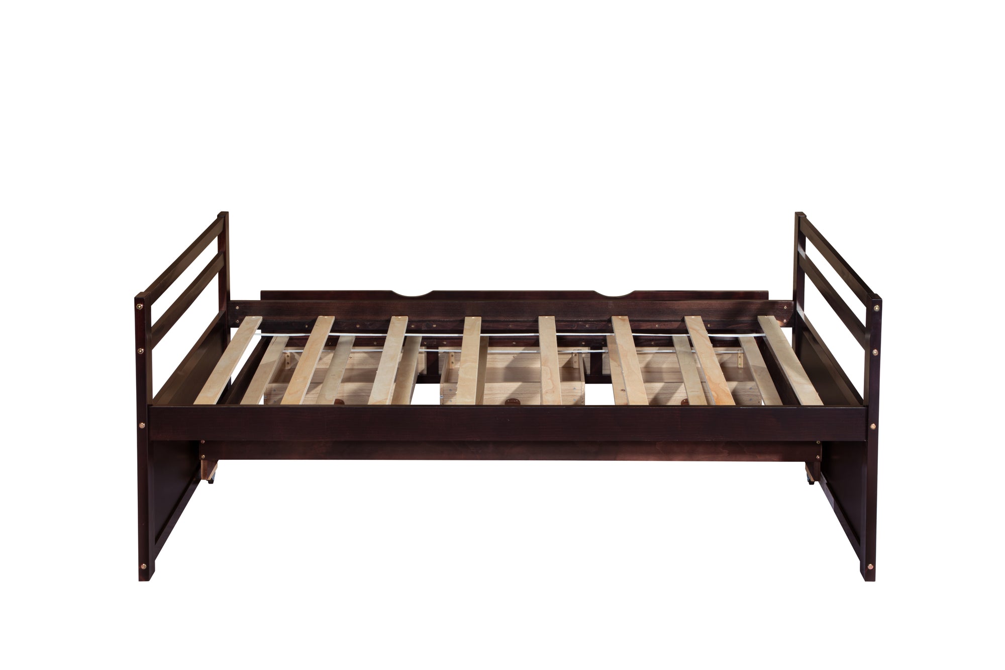 Espresso Pine Twin Size Bed with Headboard, Footboard, Trundle, and Three Storage Drawers