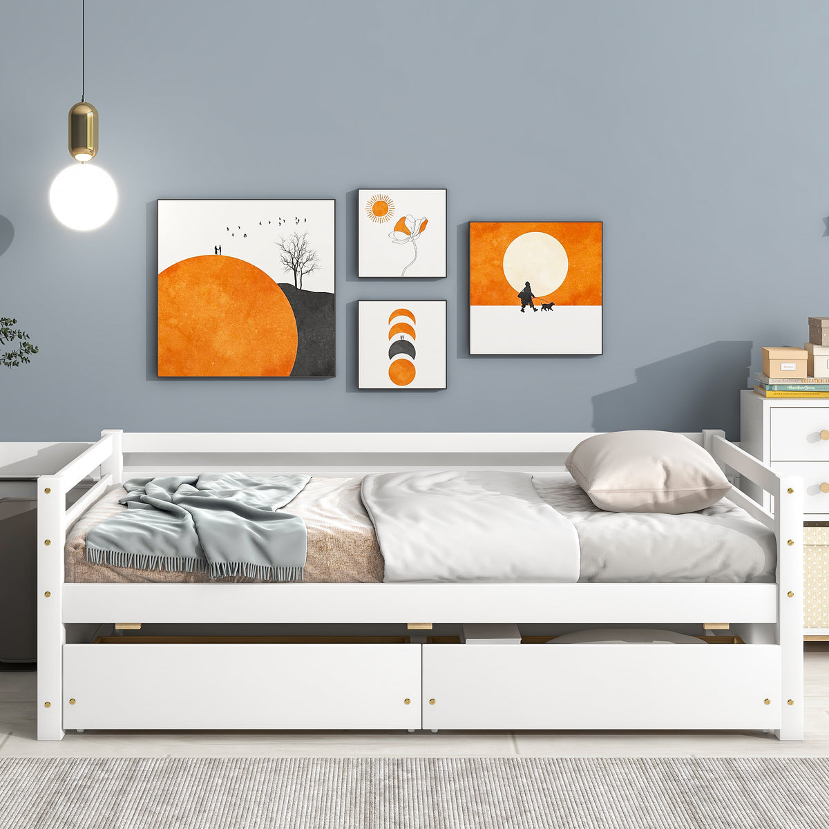 Twin Daybed with Two Storage Drawers In White