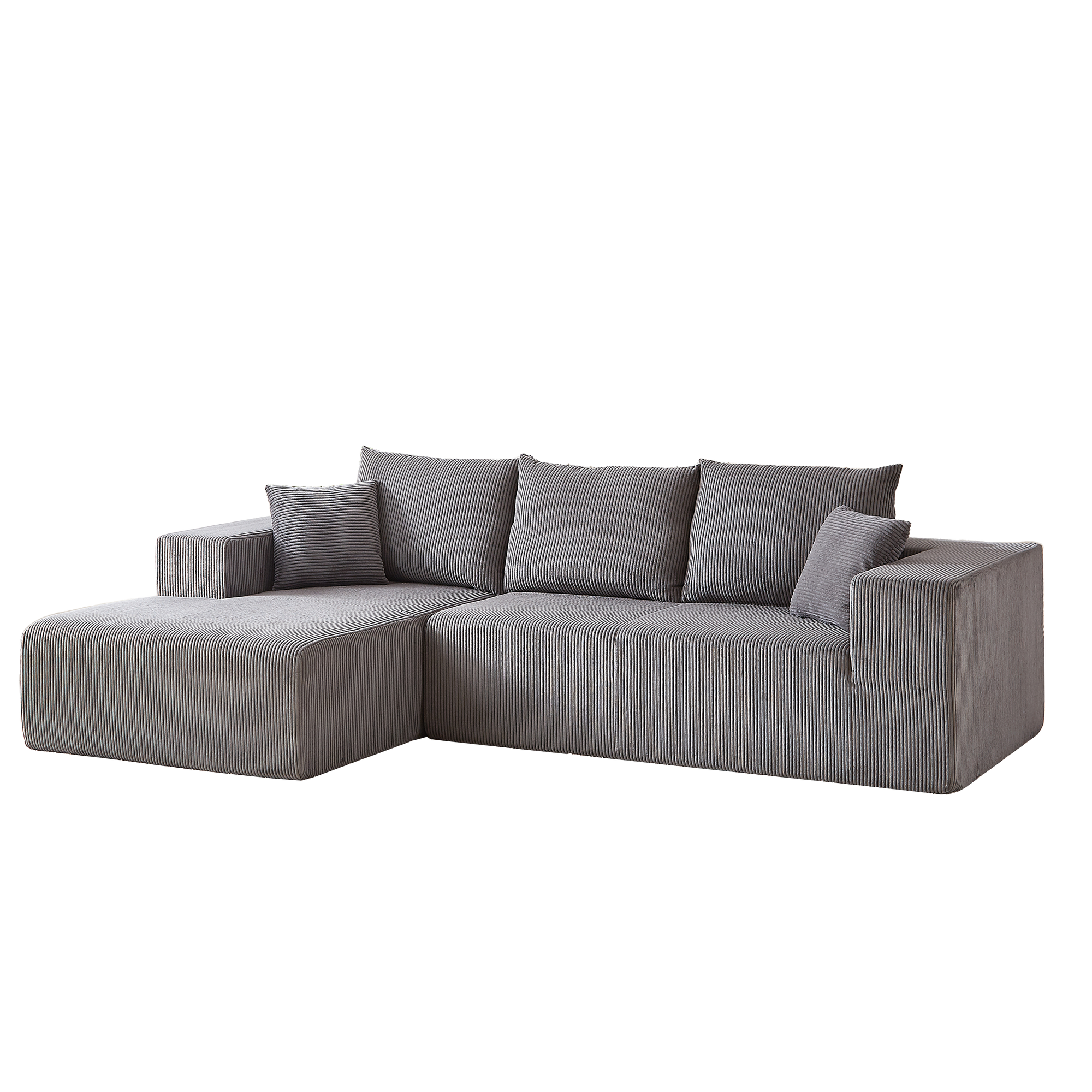 3-Seater Modular Corduroy Sofa In Gray Flexible Configuration