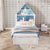 White & Blue Twin Size Bed with Bookcase, Trundle, and Motion-Activated Nightlight