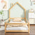 Natural Tone Twin Size Wood Toddler Floor Bed with House-Shaped Headboard & Fences