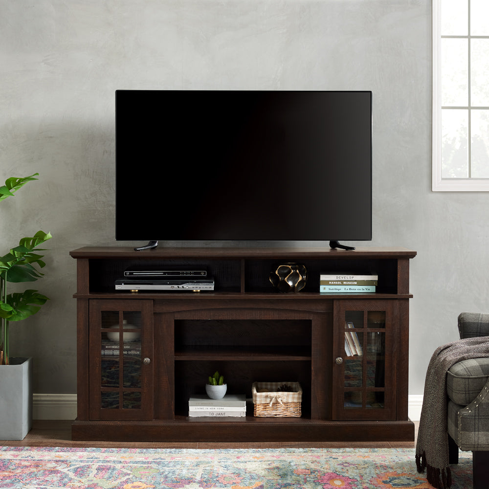 Classic TV Media Stand Modern Entertainment Console for TV Up to 65 Inches with Open Closed Storage In Espresso