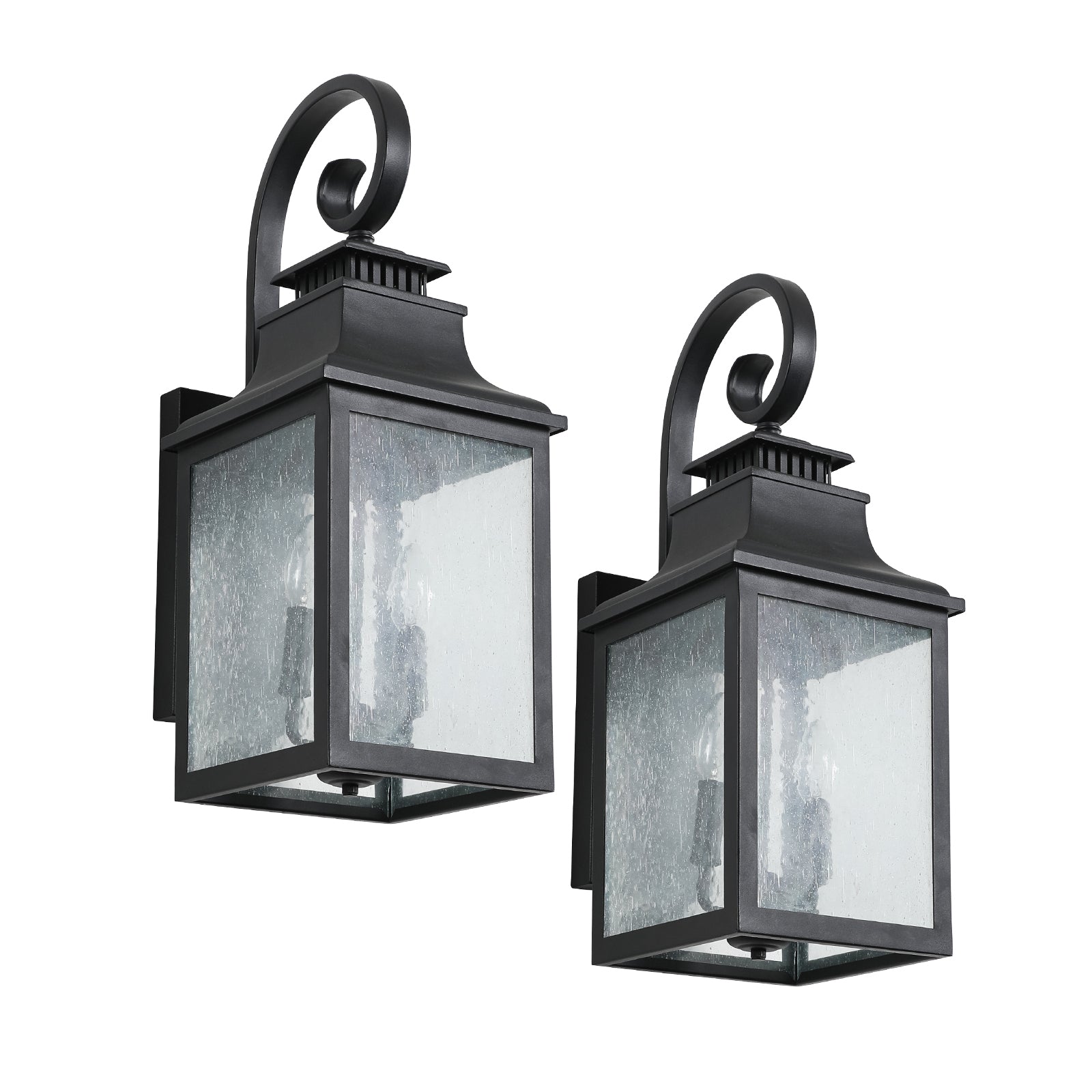 Traditional Black Outdoor Wall Lights with Frosted Glass Panels