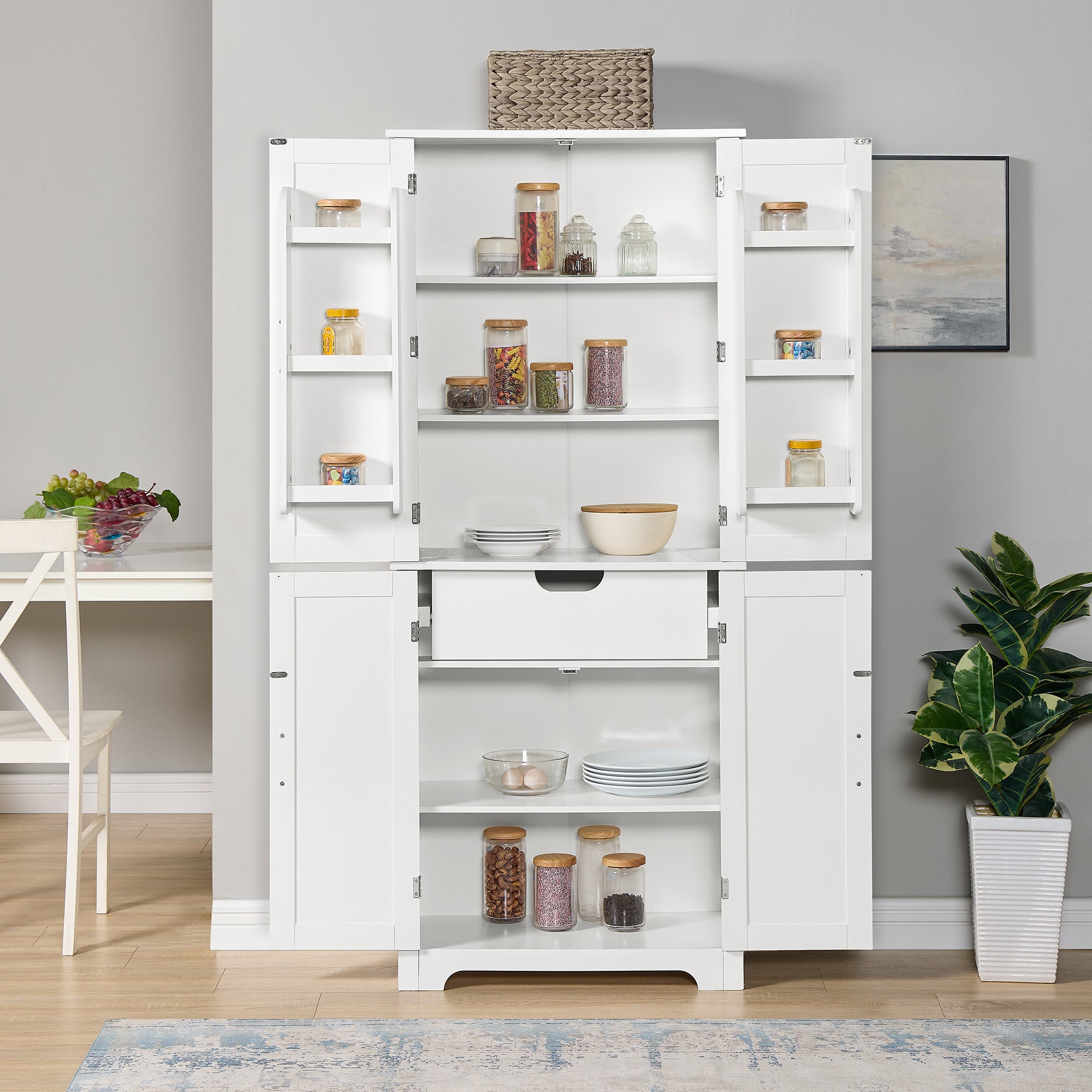 MDF Bathroom Cabinets with Doors and Open Shelves In White