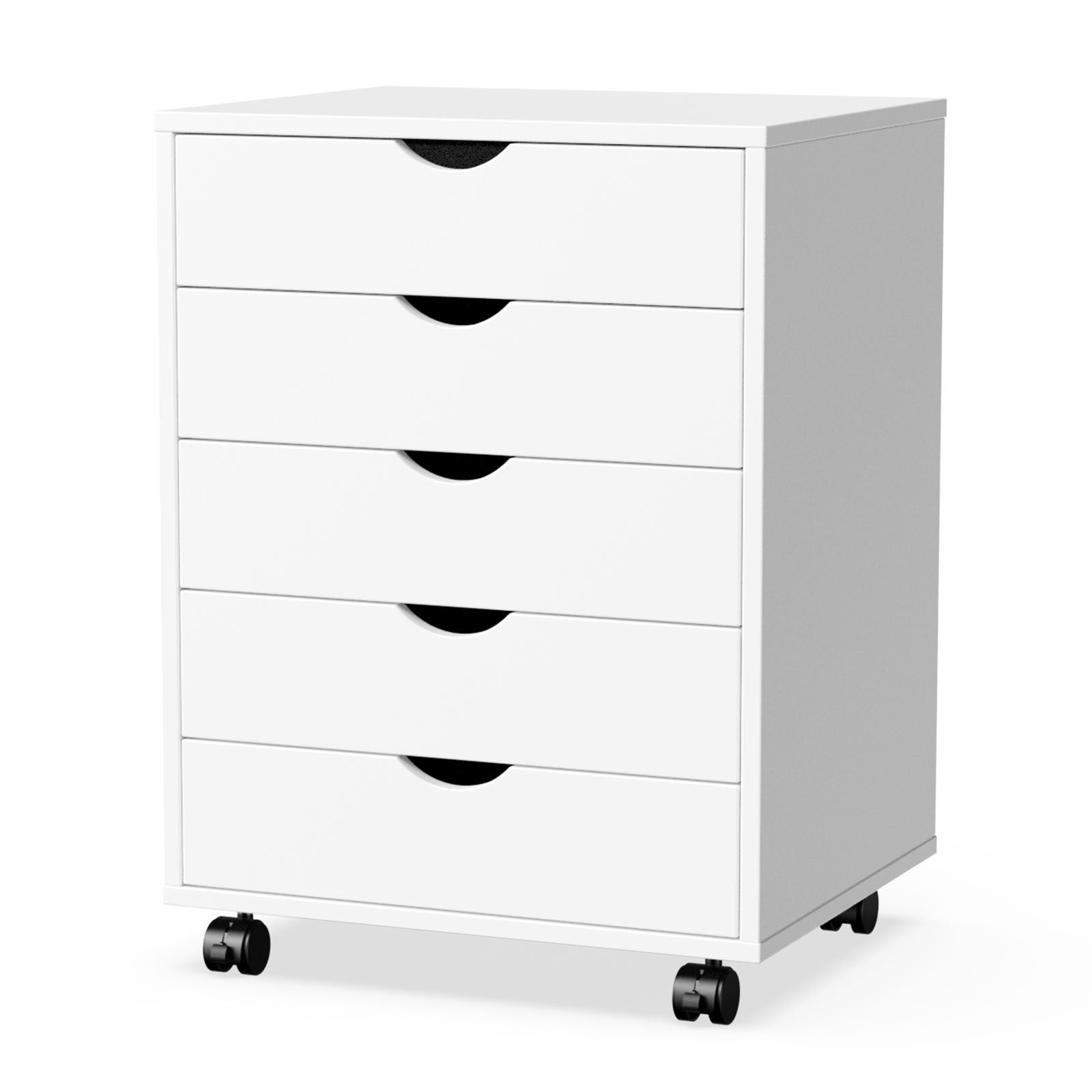 Sweetcrispy 5 Drawer Chest Mobile Organizer Storage Cabinet Wood In White