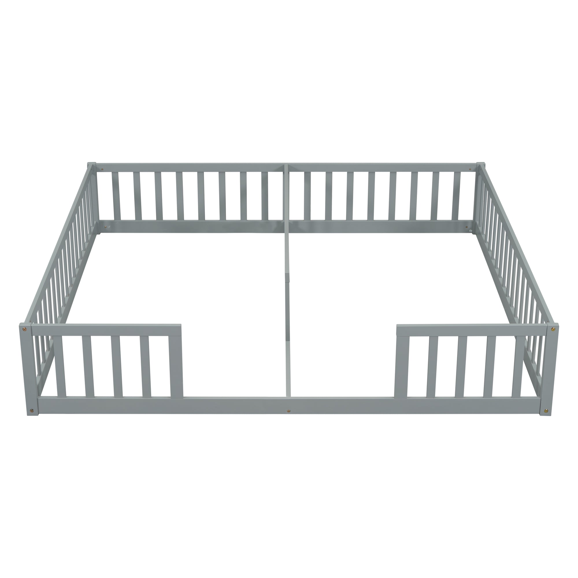 Gray Double Twin Toddler Floor Bed with Fence and Guardrails