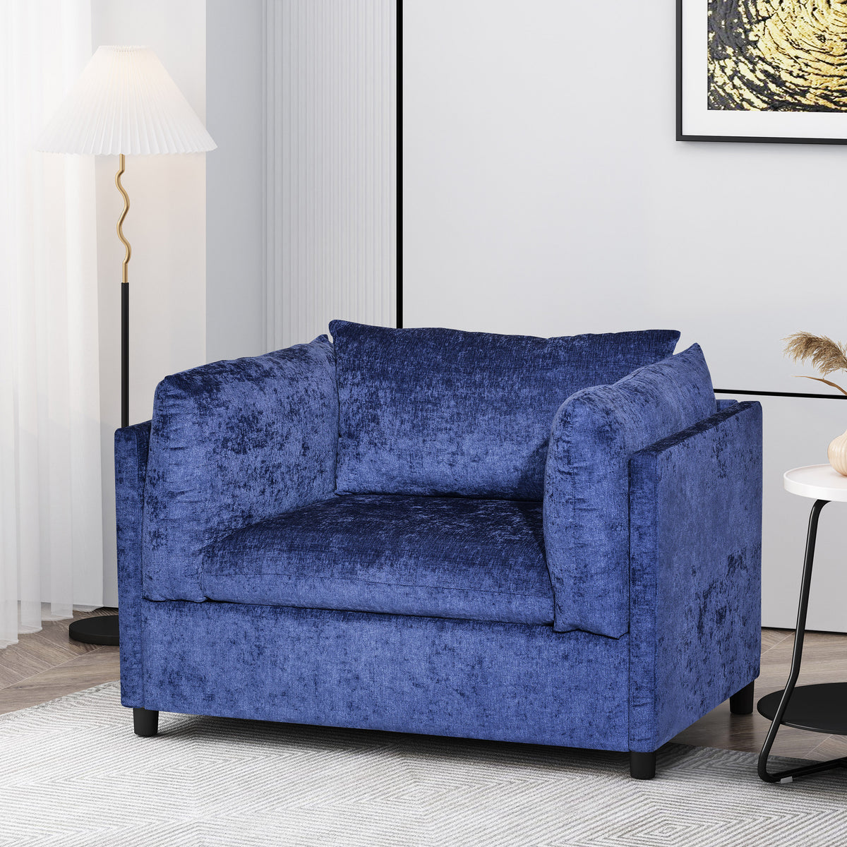 Contemporary Design Navy Blue Fabric Club Chair with Pillow Accents