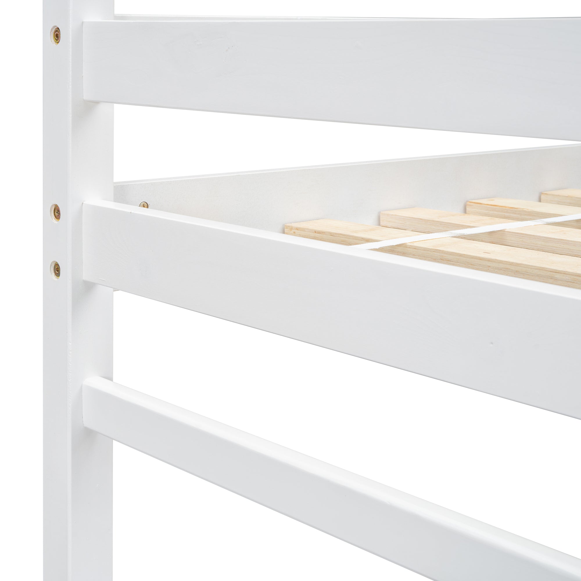 White Twin High Loft Bed with Ladder Landing Platform, Ladders, and Guardrails