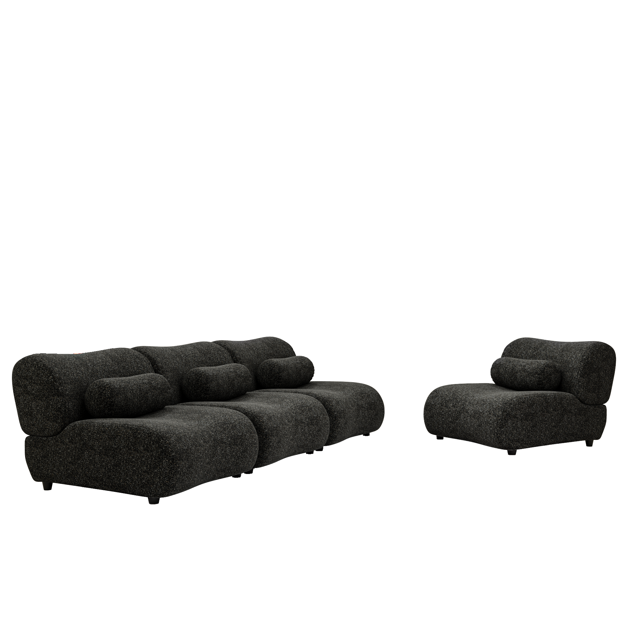 Freely Arrangeable Modern Oversized Chenille Sofa Set In Black With Cylindrical Pillows
