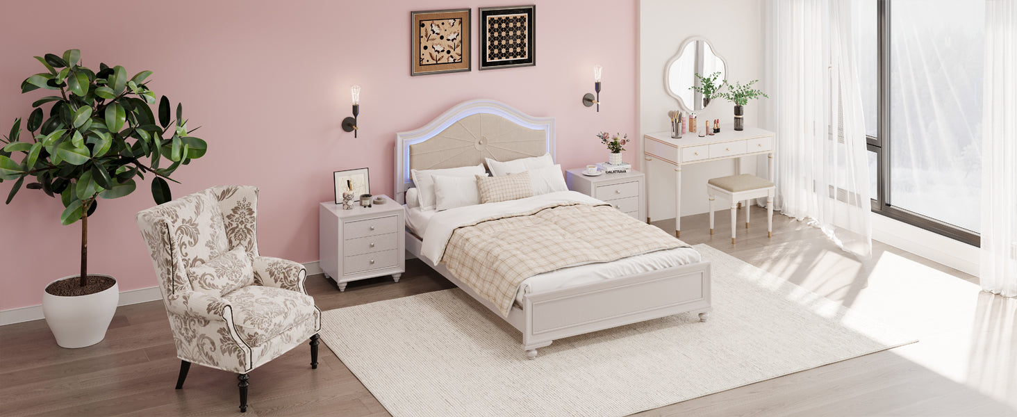 Cream Gray Queen 3-Piece Bedroom Set with Hidden LED Lighting