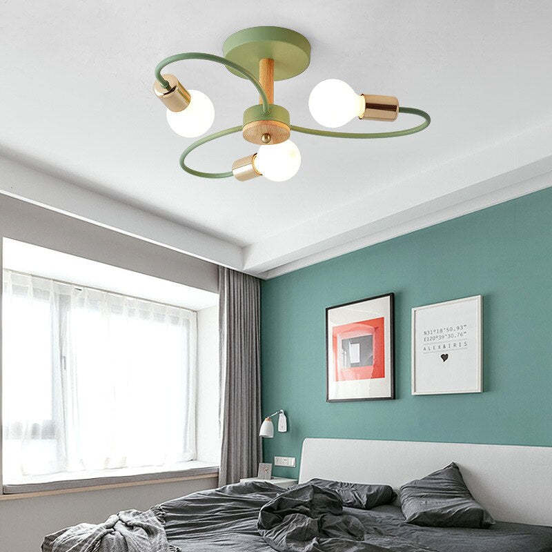 Contemporary Floral Flush Mount Ceiling Light in Grey/Green