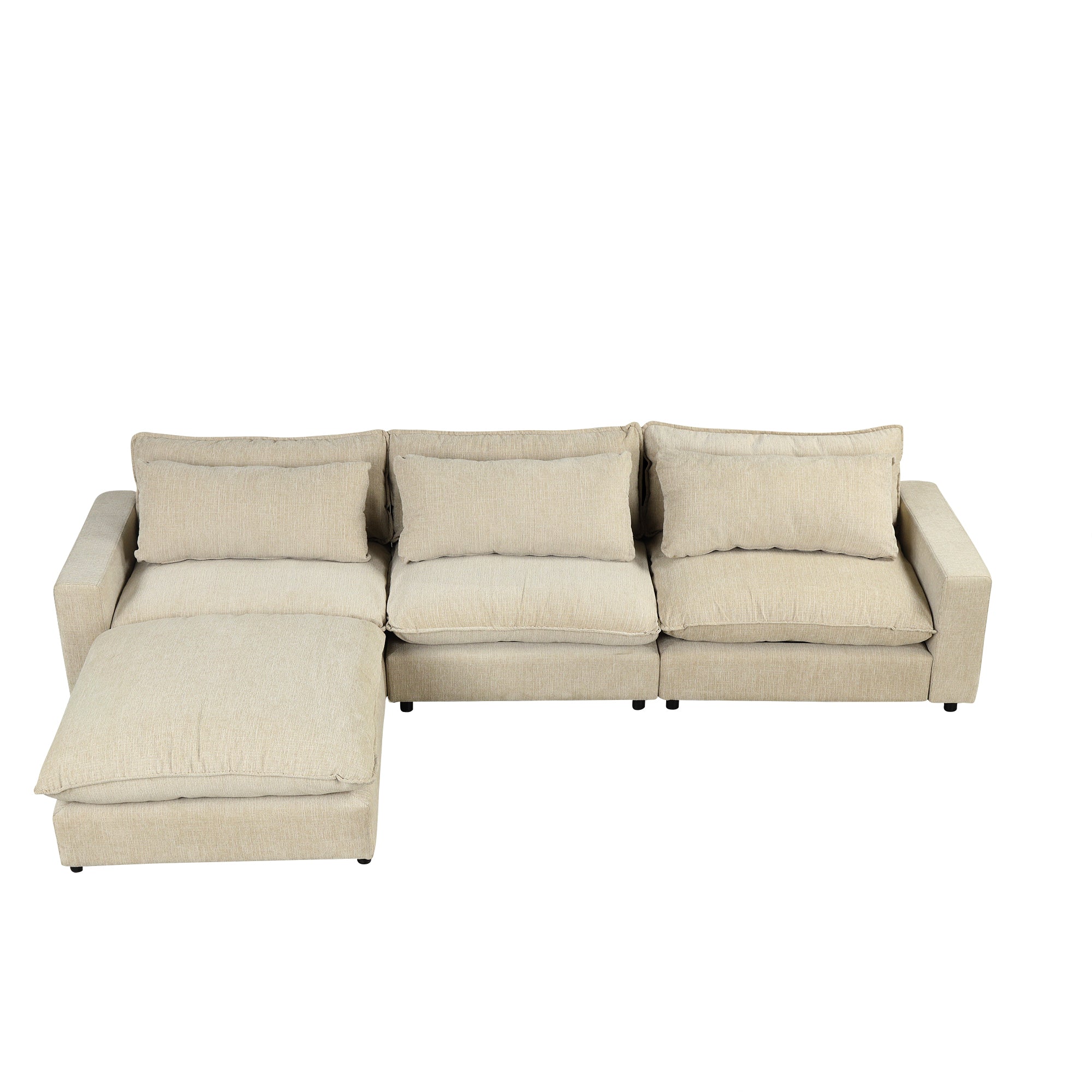 Lisbon Sectional Sofa with Movable Ottoman in Beige