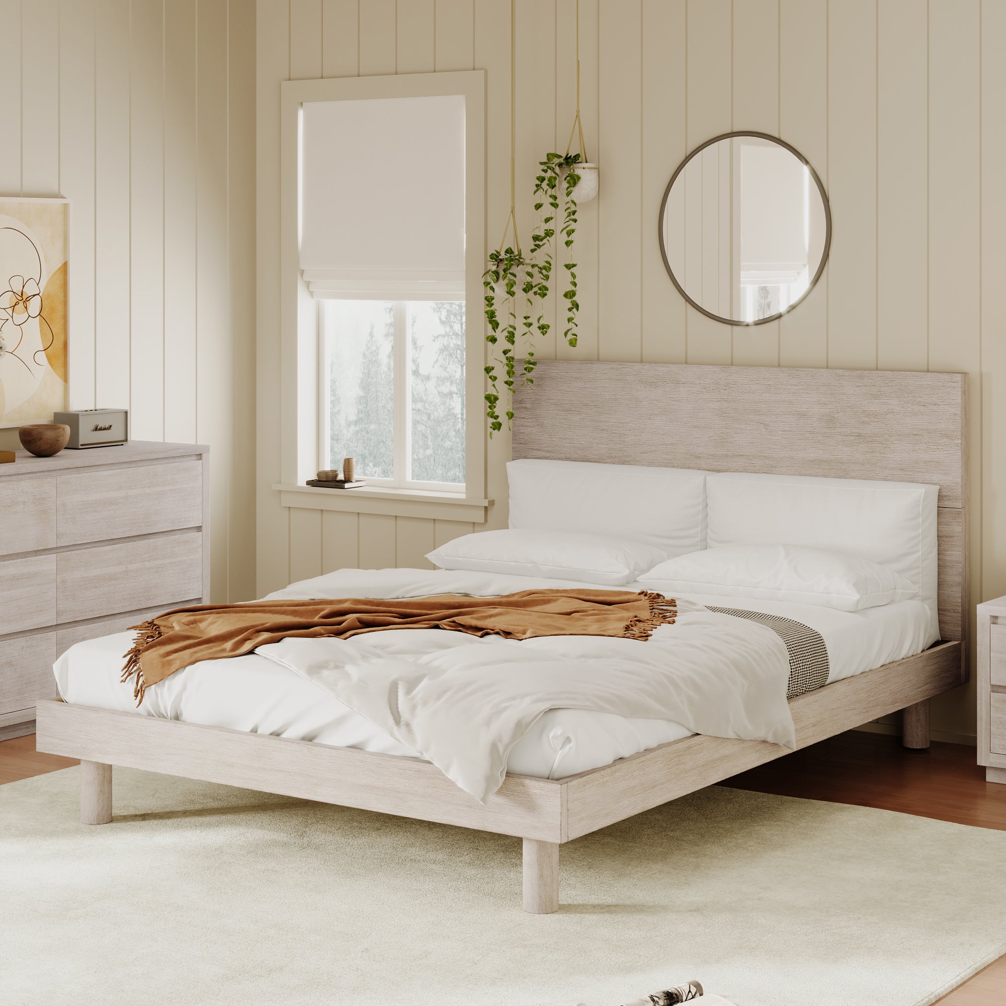 Queen Panel Bed with Stone Gray Wood Grain Finish