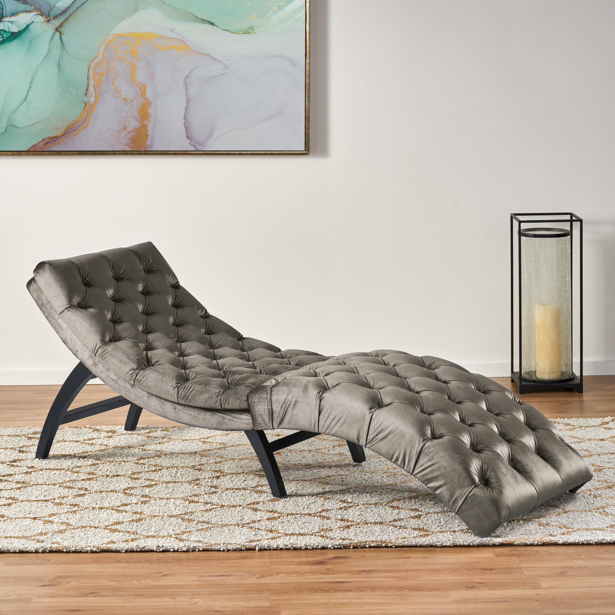 Elegant Gray Altay Velvet Chaise Lounge