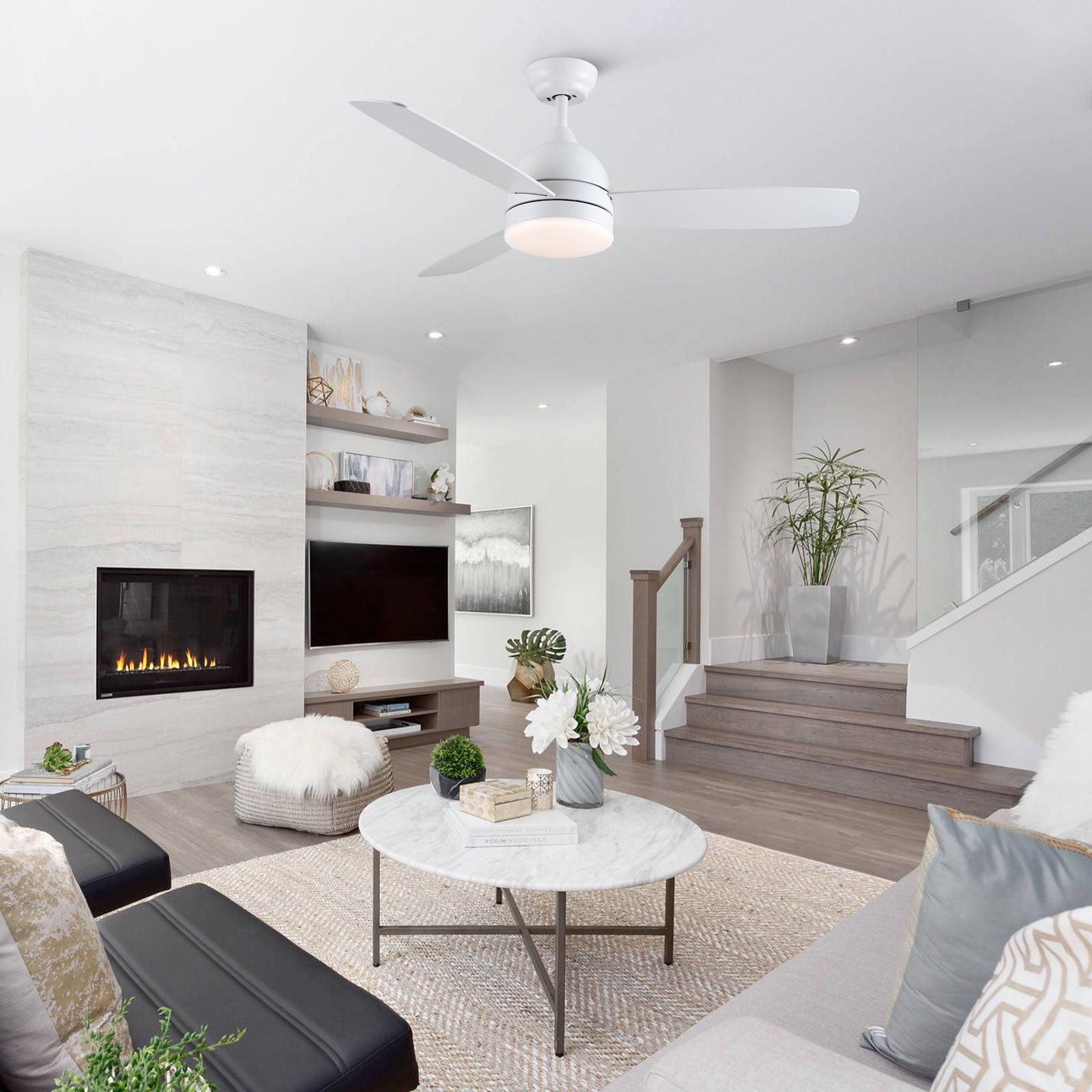 48" Nordic Inspired White Ceiling Fan With Light