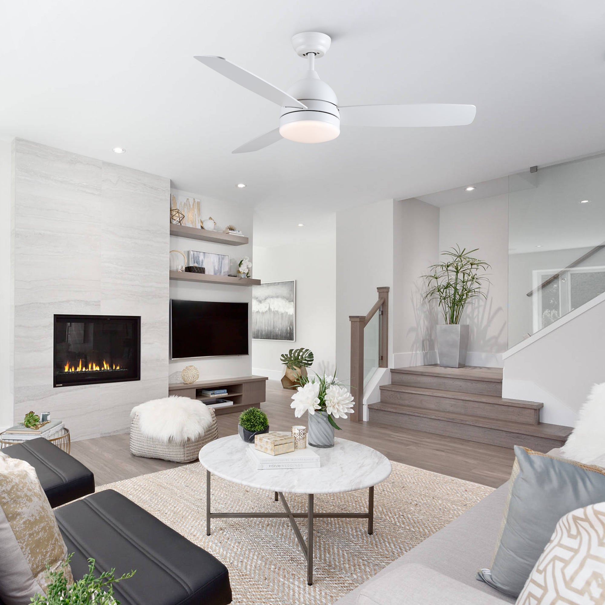 48" Nordic Inspired White Ceiling Fan With Light