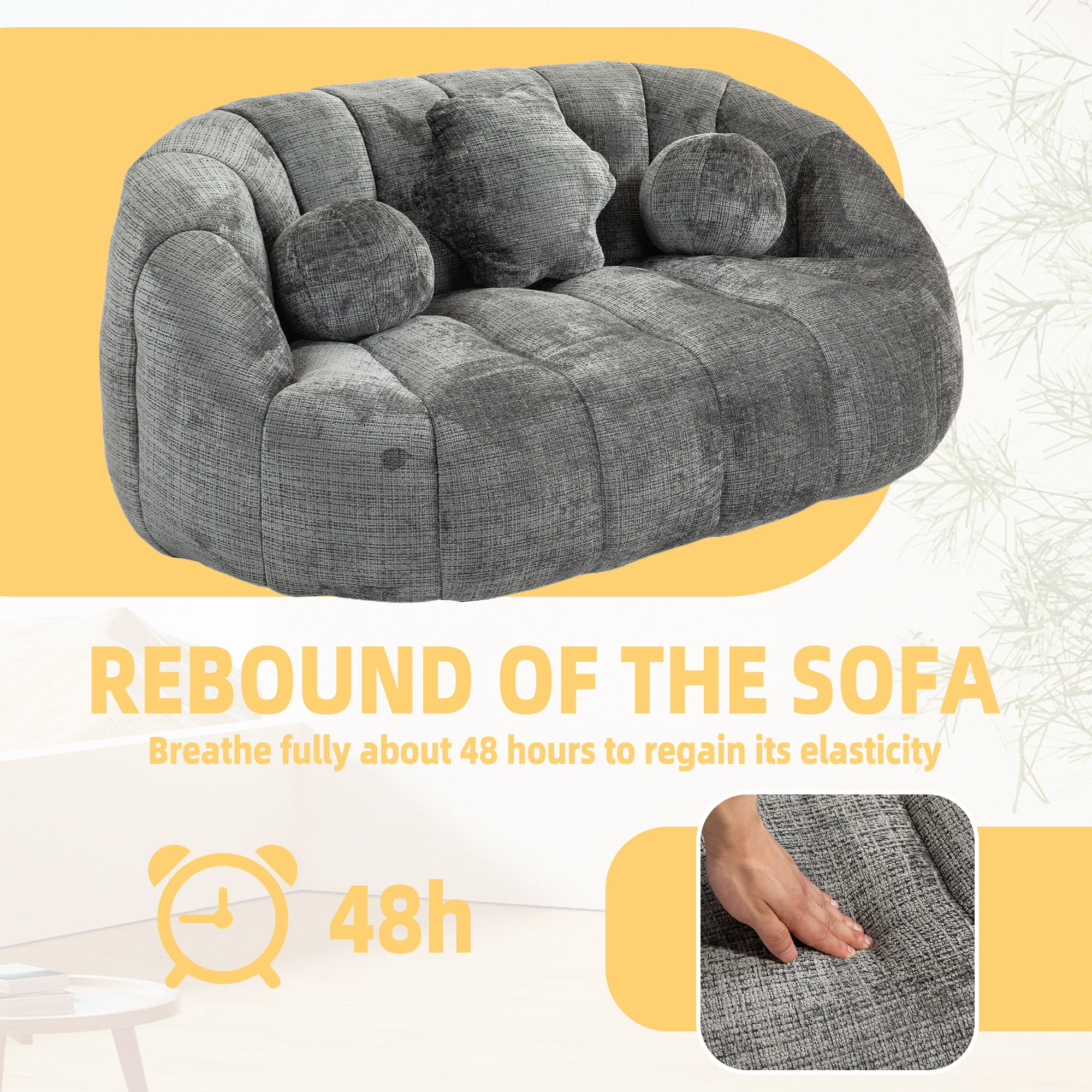 Gray Chenille Bean Shape 2-Seater Lazy Sofa