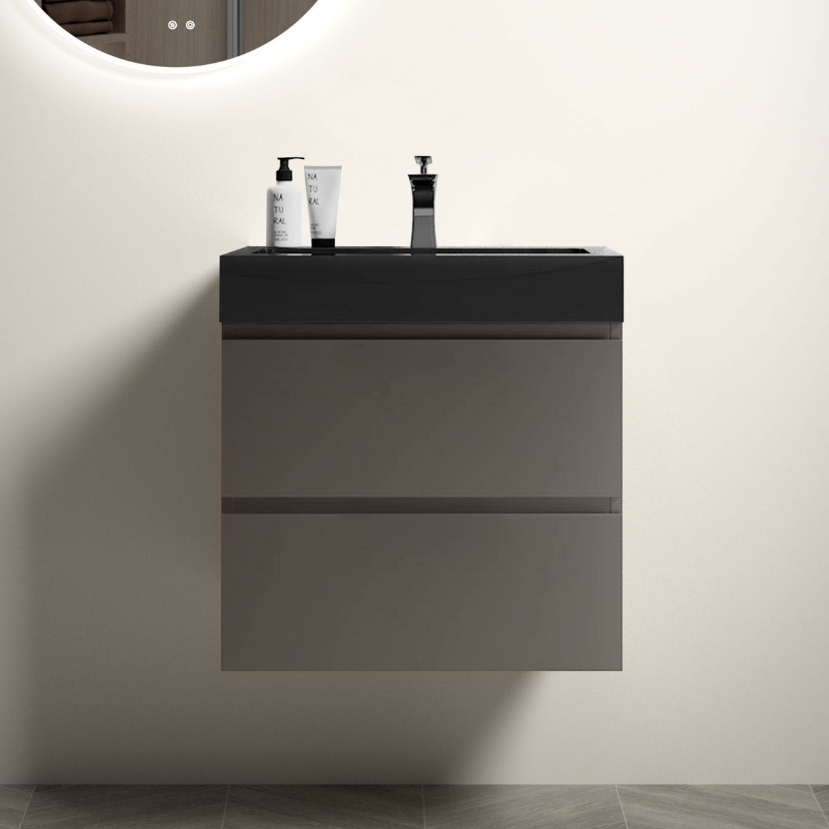 24 Gray Bathroom Vanity with Sink and Storage Wall Mounted Modern Design In Gray