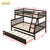 Espresso Twin Over Full Rubber Wood Bunk Bed with Trundle and Detachable Design