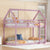 Twin Over Twin Pink House-Shaped Floor Bunk Bed with Ladder and Guardrails