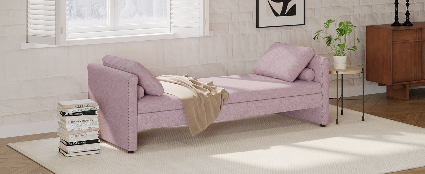 Pink Modern Linen Upholstered Chaise Lounger Daybed