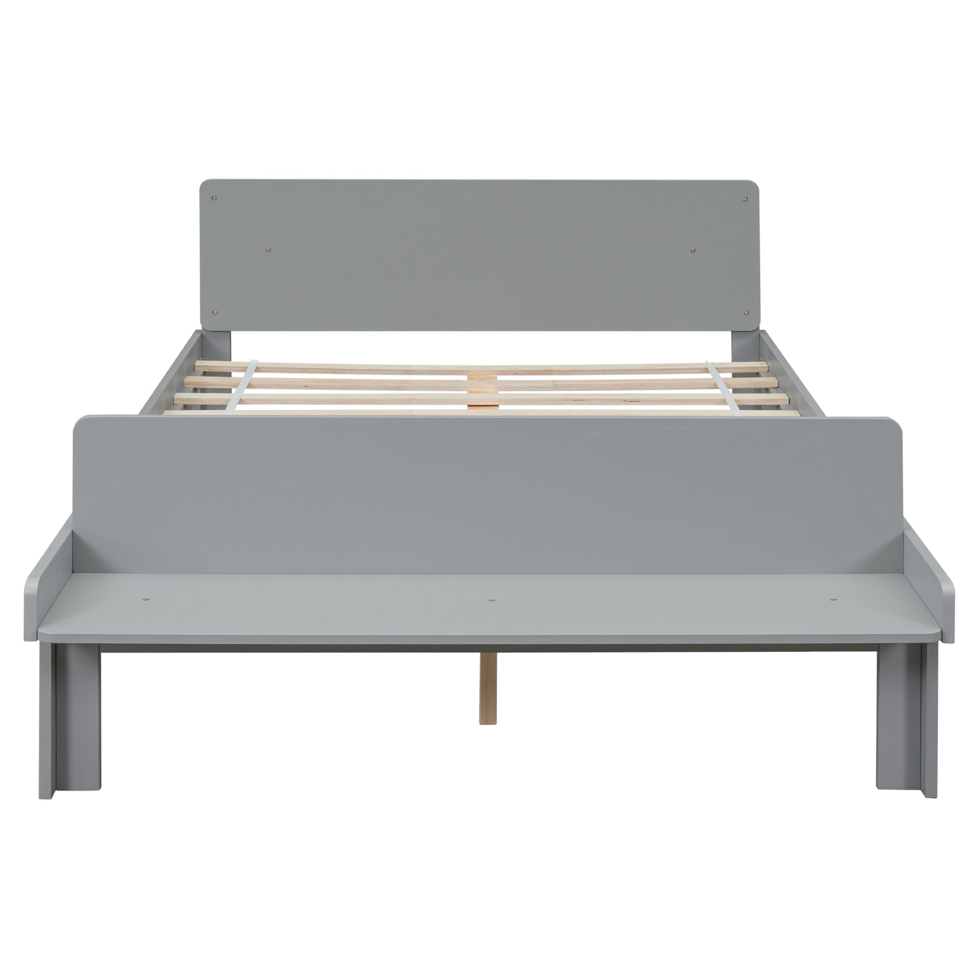 Full Bed with Built-In Footboard Bench in Gray