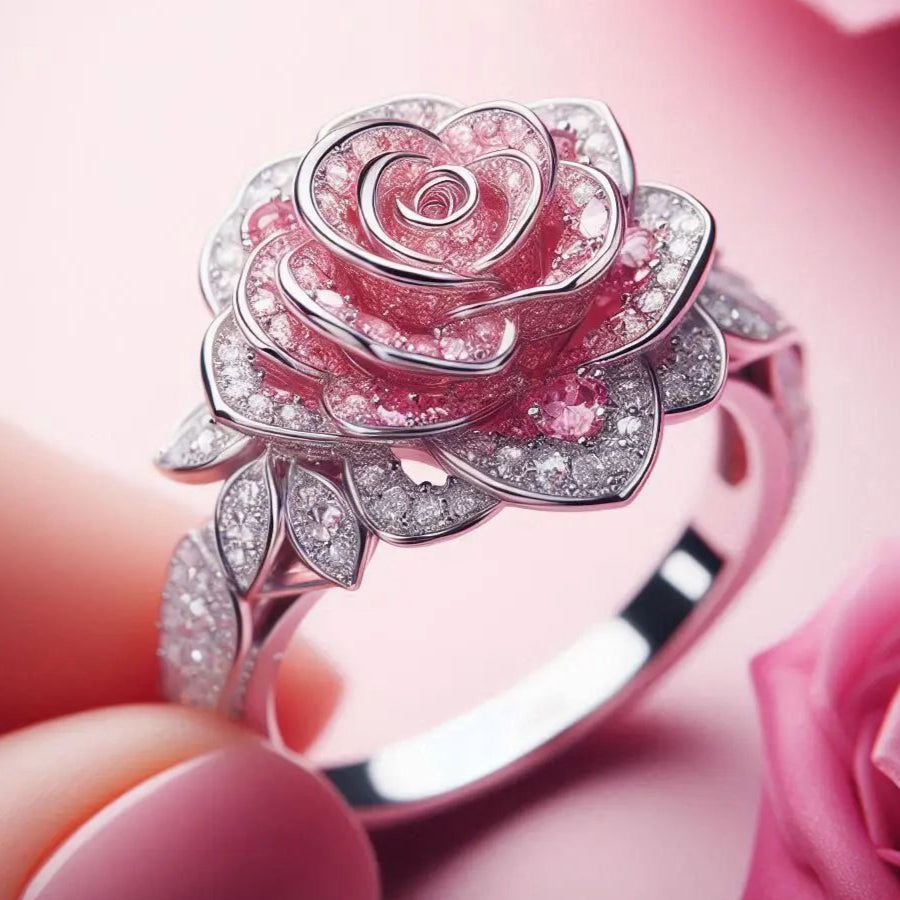 Sparkling Pink Blossom Ring in Silver